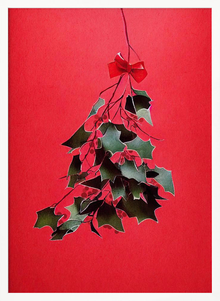 Mistletoe With Red Bow - Poster / Art Print