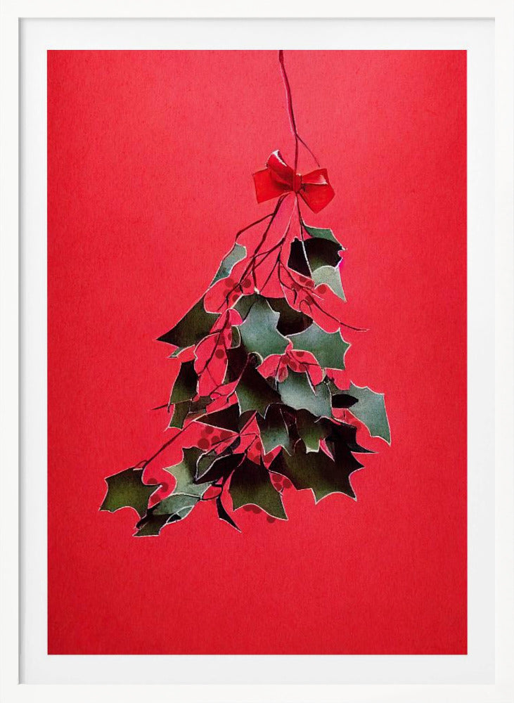 Mistletoe With Red Bow - Poster / Art Print