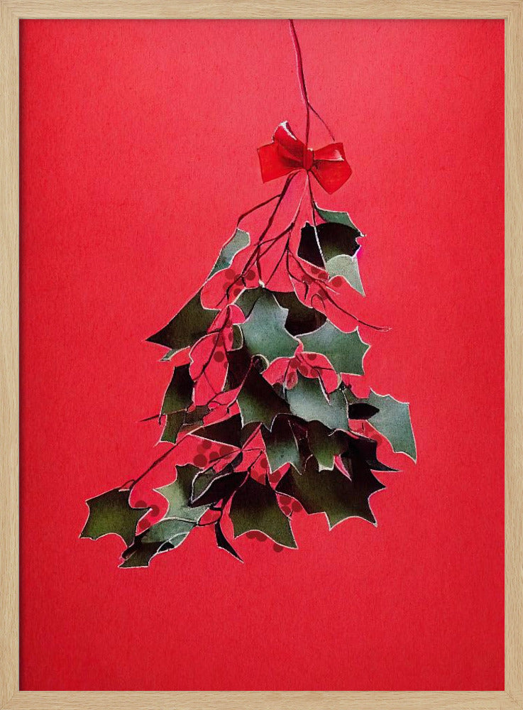 Mistletoe With Red Bow - Poster / Art Print