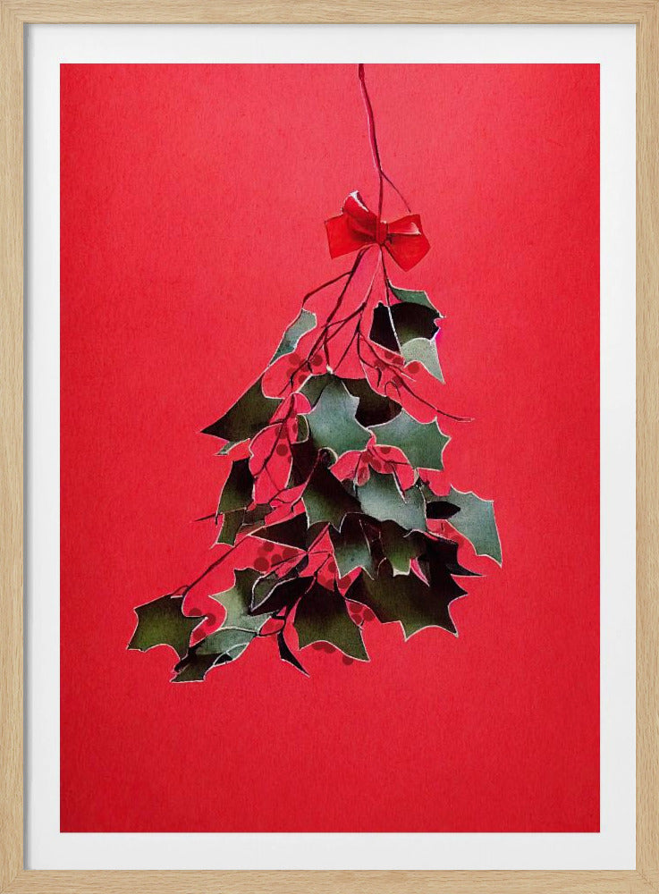 Mistletoe With Red Bow - Poster / Art Print