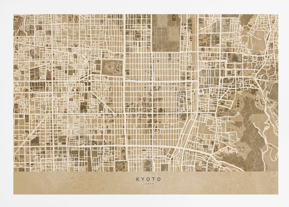 Sepia karta av Kyoto - Poster / Art Print