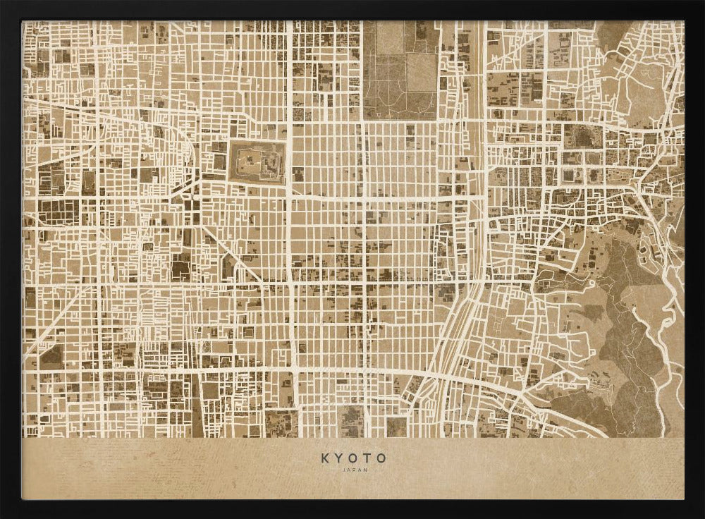 Sepia karta av Kyoto - Poster / Art Print