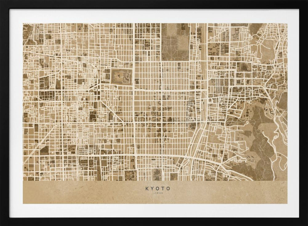 Sepia karta av Kyoto - Poster / Art Print