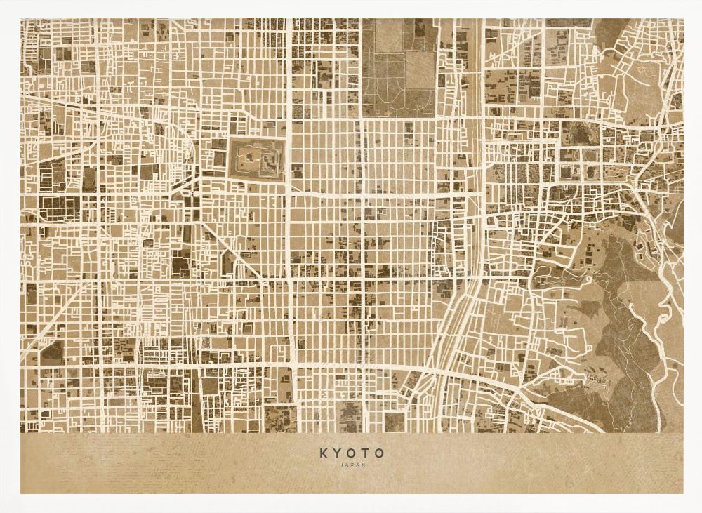 Sepia karta av Kyoto - Poster / Art Print