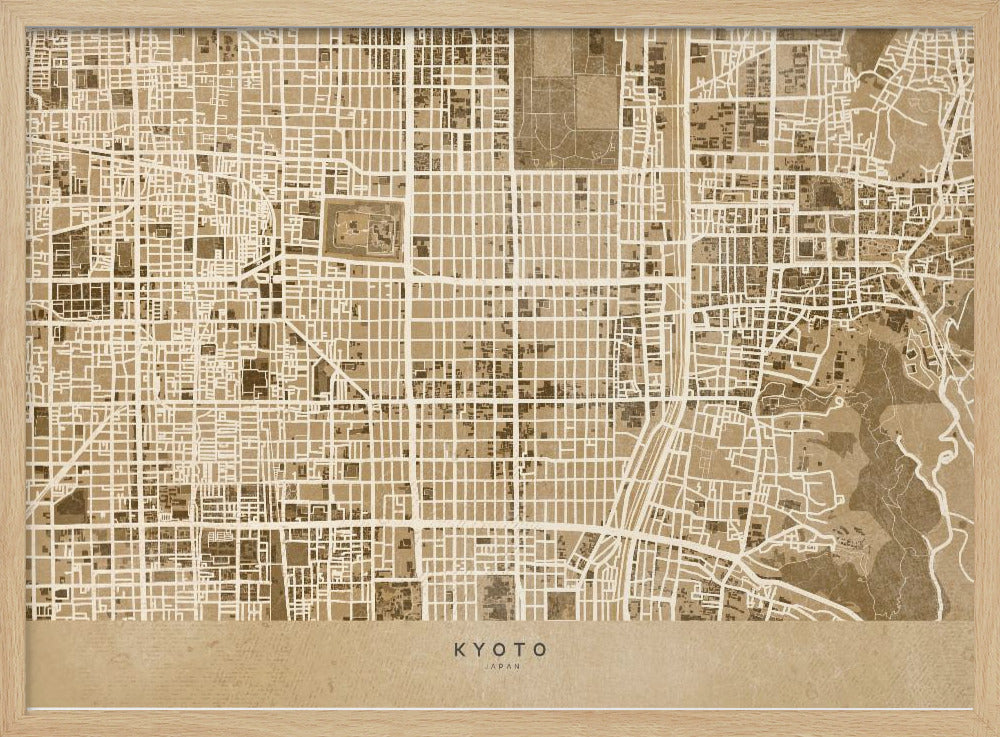 Sepia karta av Kyoto - Poster / Art Print