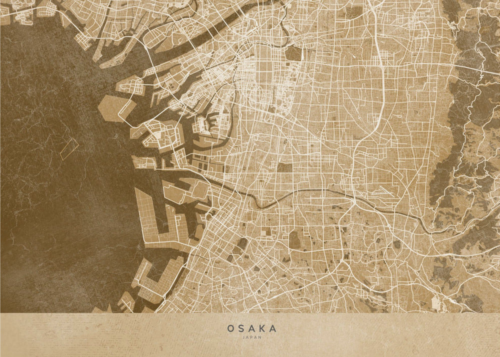 Sepia karta av Osaka - Poster / Art Print