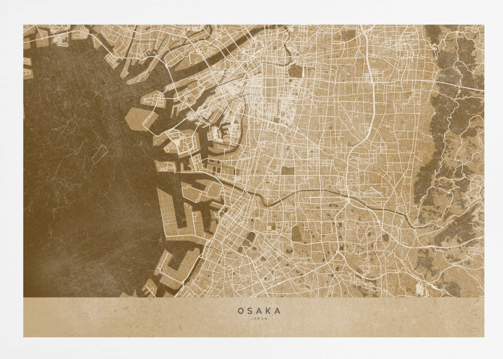 Sepia karta av Osaka - Poster / Art Print