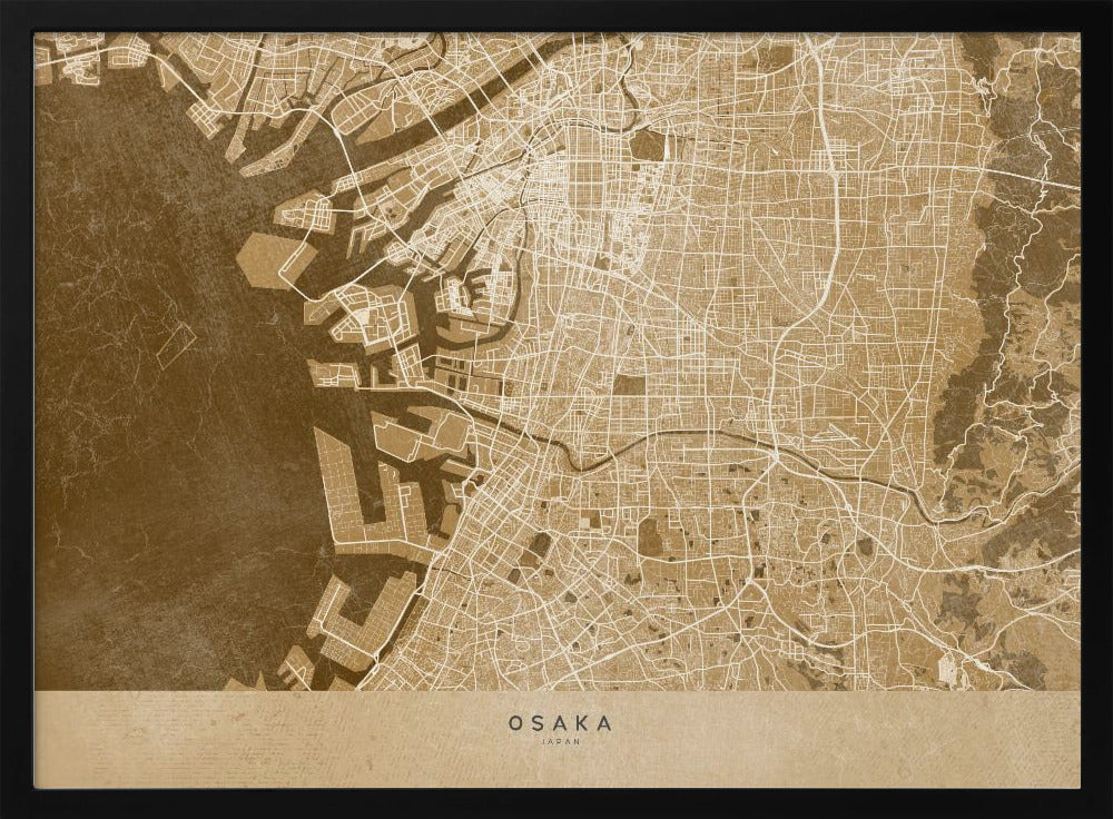 Sepia karta av Osaka - Poster / Art Print