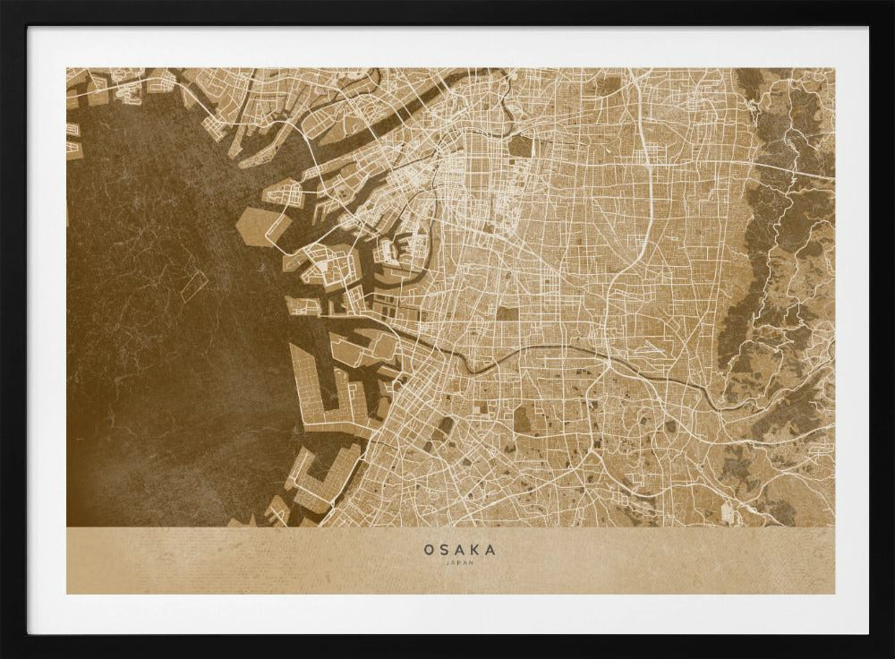 Sepia karta av Osaka - Poster / Art Print