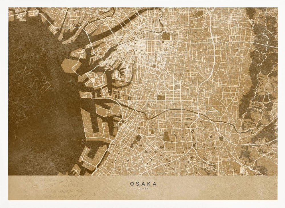 Sepia karta av Osaka - Poster / Art Print