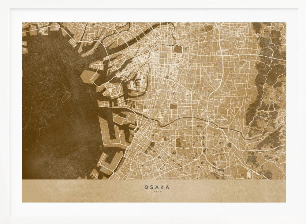 Sepia karta av Osaka - Poster / Art Print