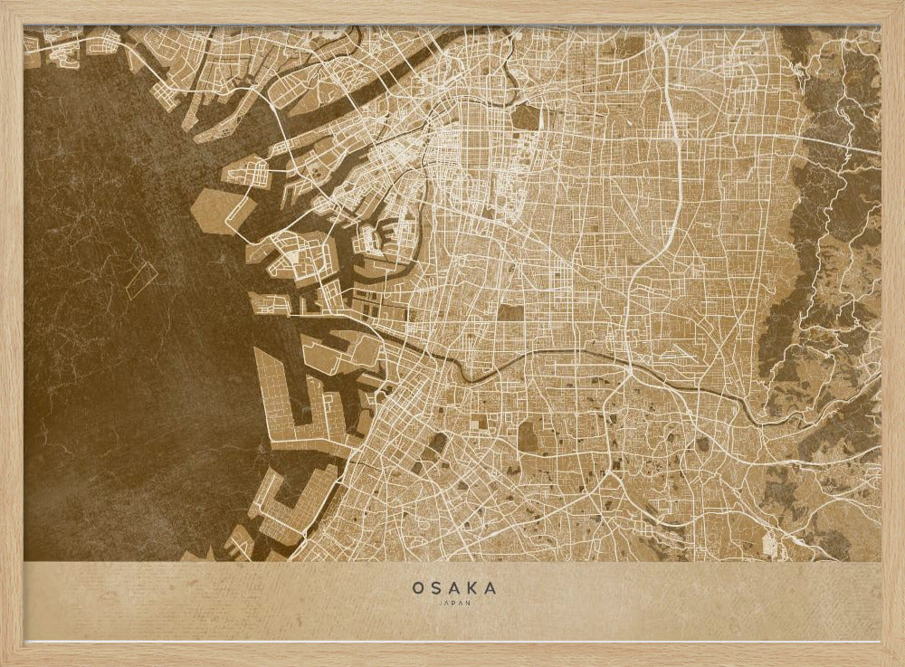 Sepia karta av Osaka - Poster / Art Print