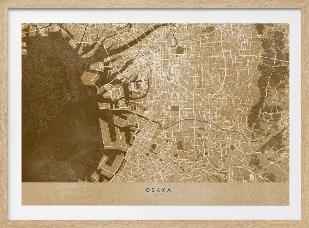 Sepia karta av Osaka - Poster / Art Print