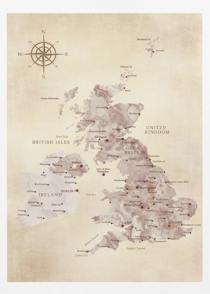 Sepia karta av Storbritannien - Poster / Art Print