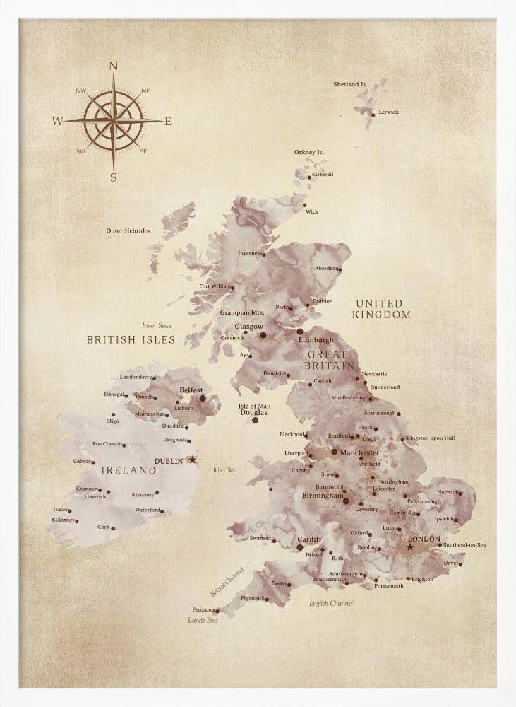 Sepia karta av Storbritannien - Poster / Art Print