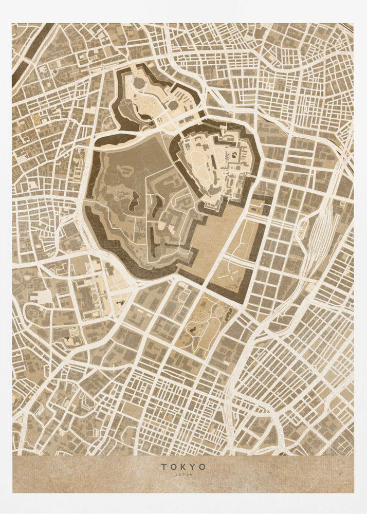 Sepia karta av Tokyo - Poster / Art Print