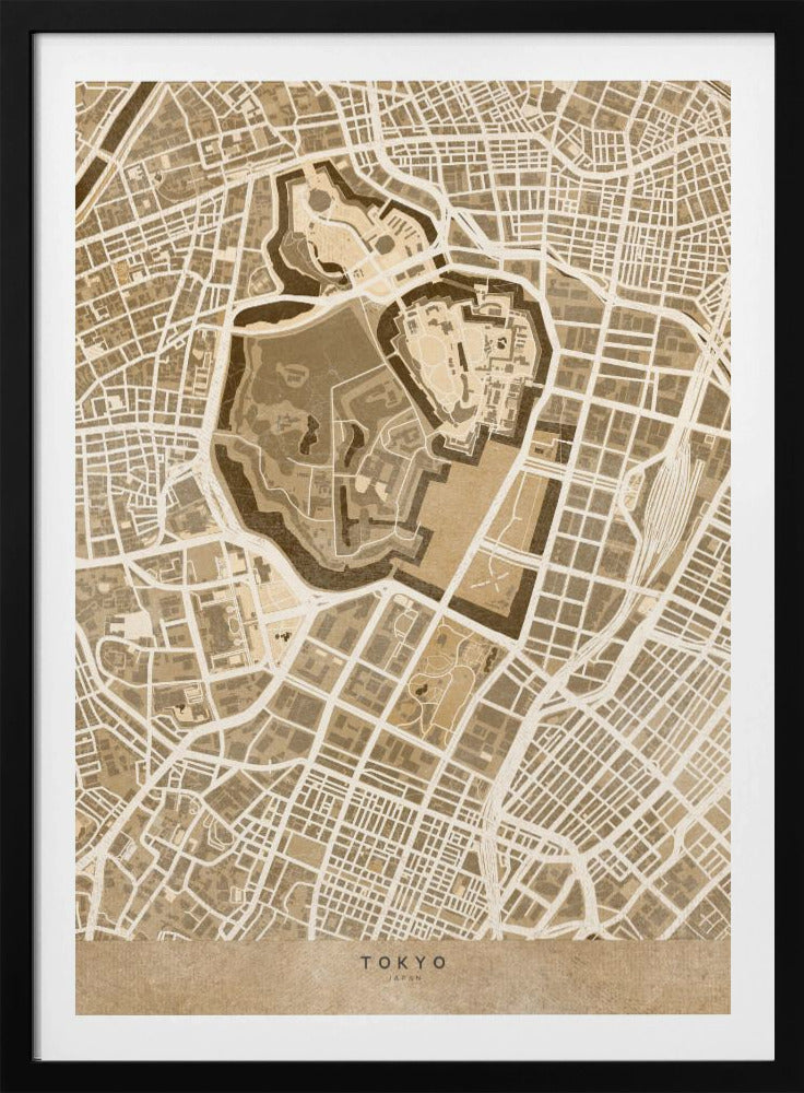 Sepia karta av Tokyo - Poster / Art Print