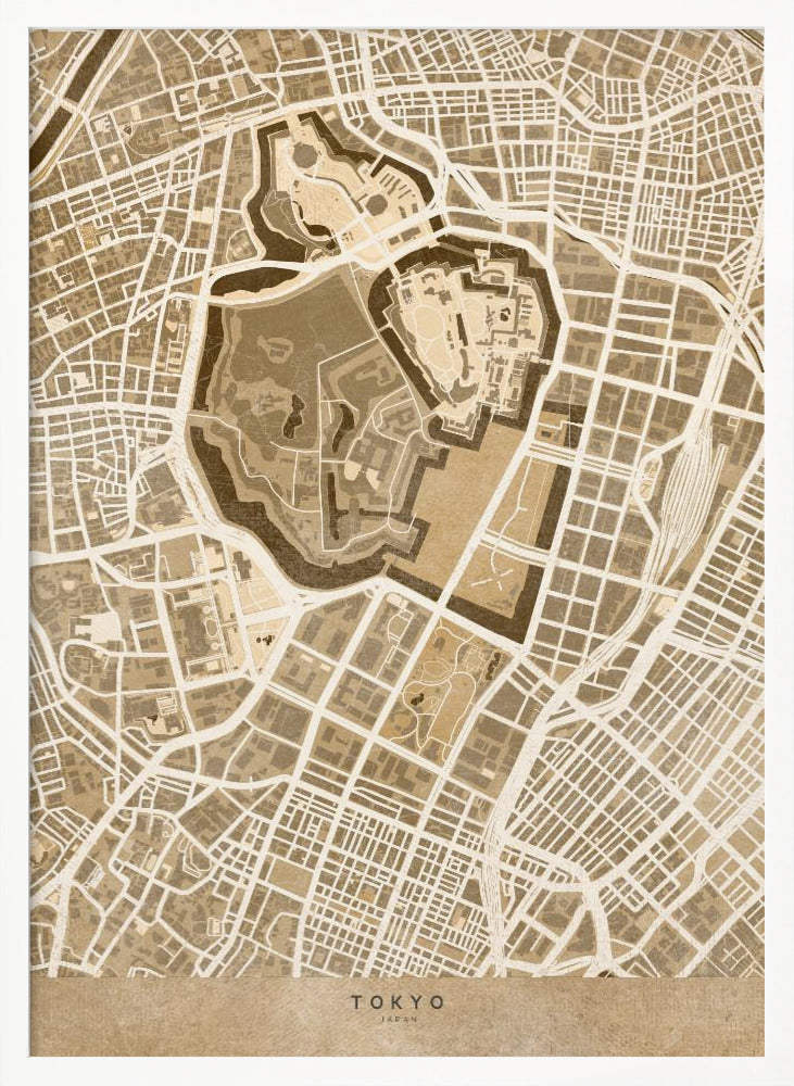 Sepia karta av Tokyo - Poster / Art Print
