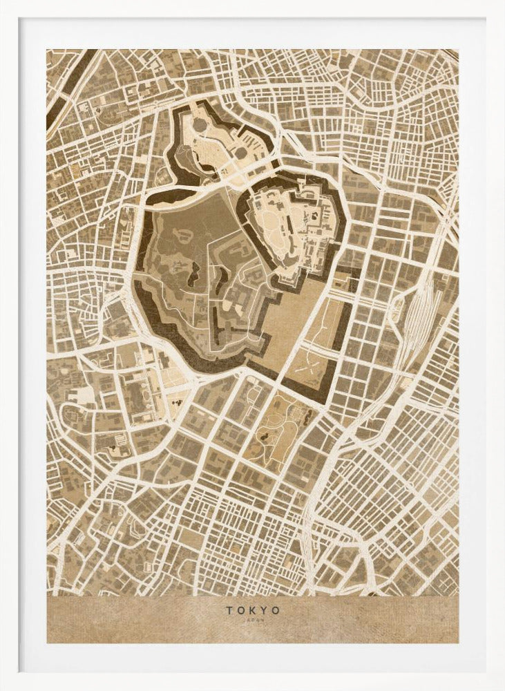 Sepia karta av Tokyo - Poster / Art Print