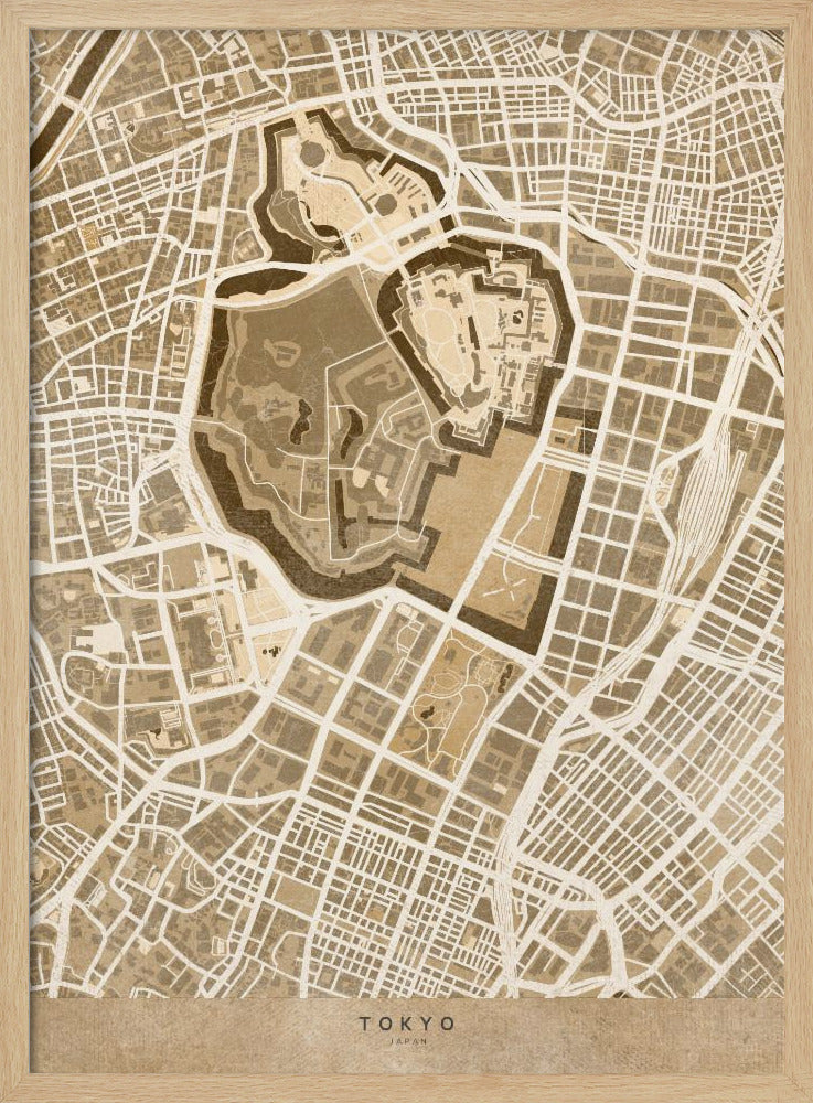 Sepia karta av Tokyo - Poster / Art Print