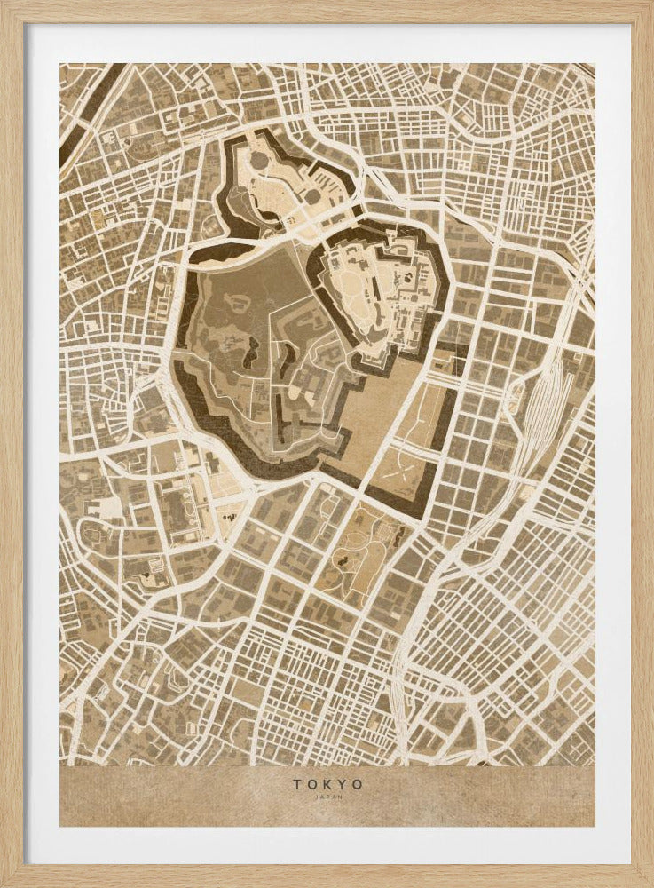 Sepia karta av Tokyo - Poster / Art Print