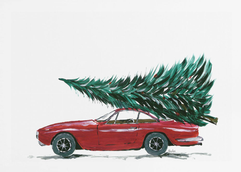 Eighties car carrying a Christmas tree - Poster / Art Print