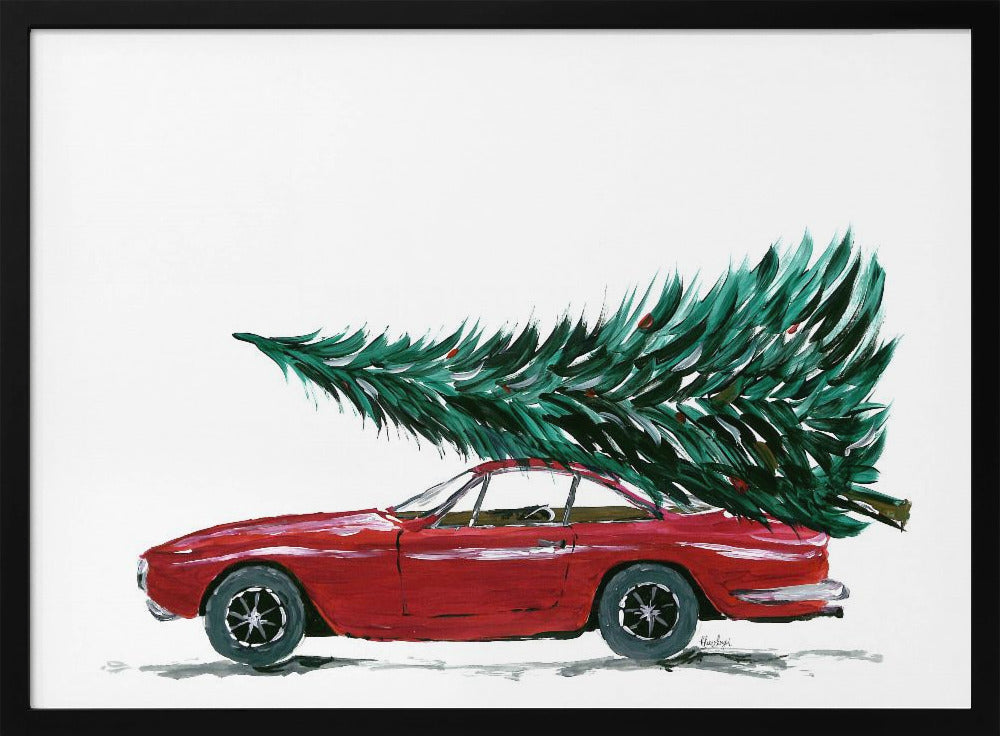Eighties car carrying a Christmas tree - Poster / Art Print