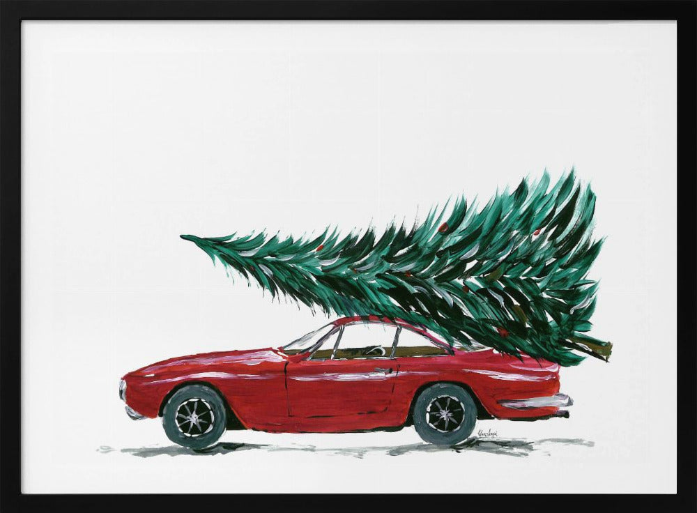 Eighties car carrying a Christmas tree - Poster / Art Print