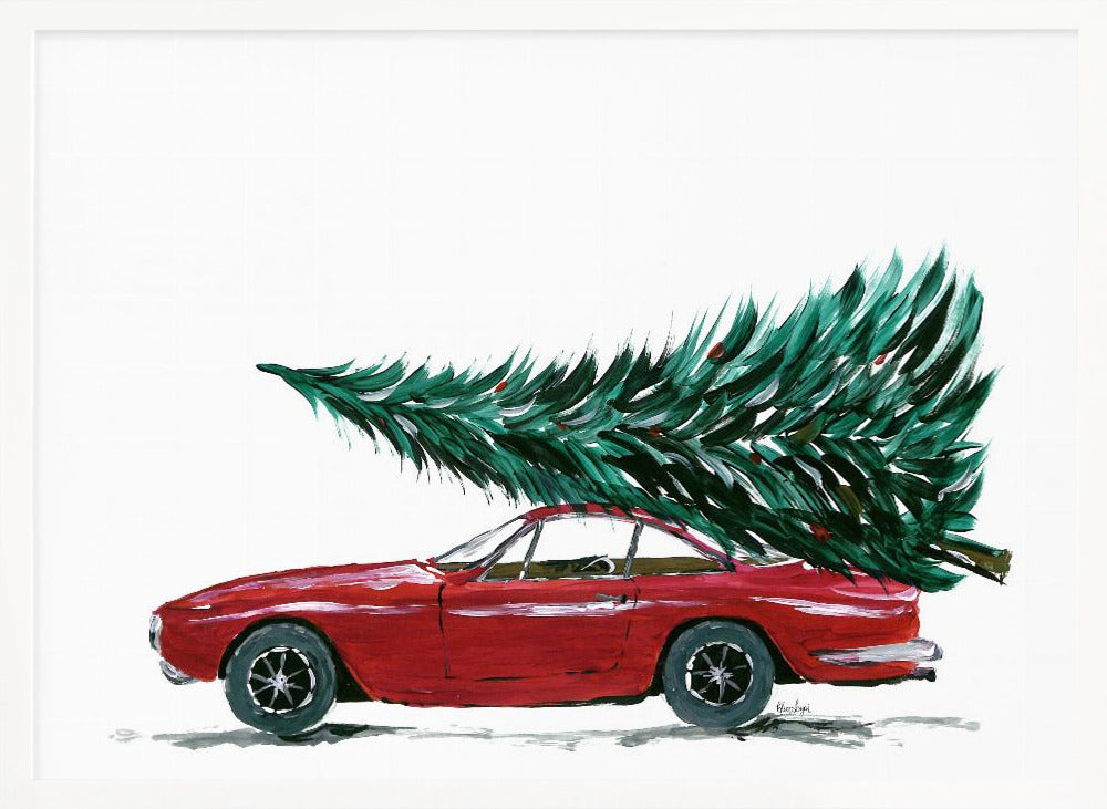 Eighties car carrying a Christmas tree - Poster / Art Print