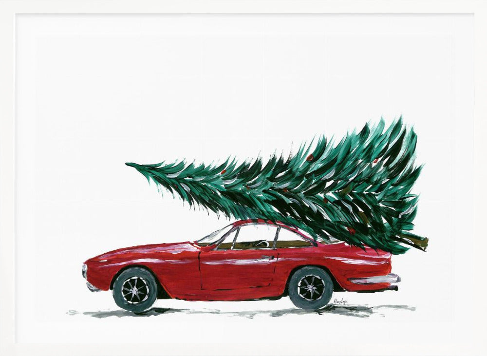Eighties car carrying a Christmas tree - Poster / Art Print