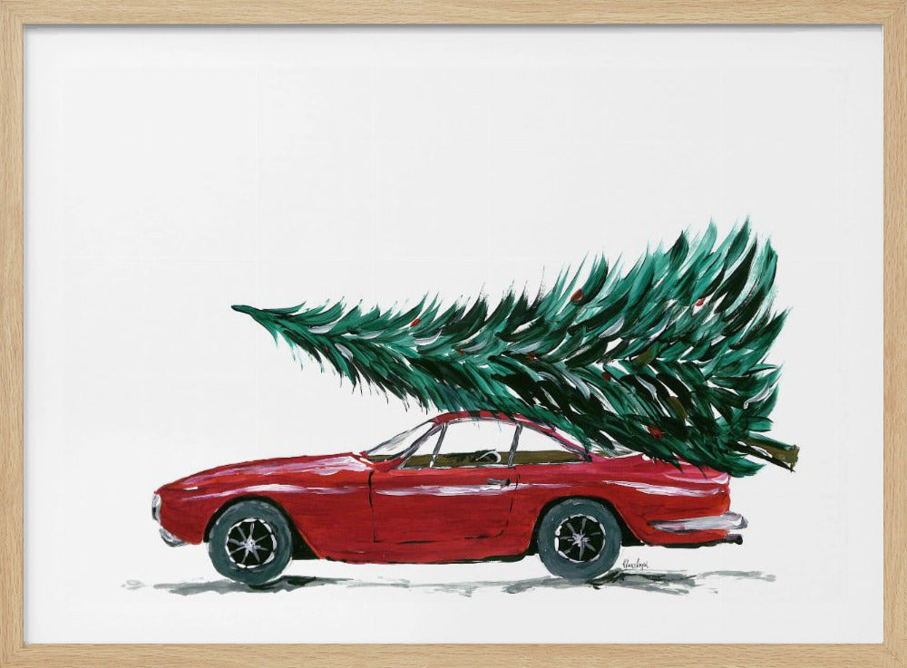 Eighties car carrying a Christmas tree - Poster / Art Print