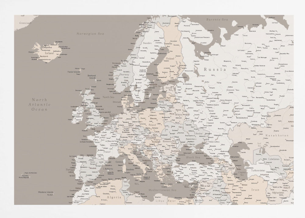 Detaljerad Europakarta - Poster / Art Print