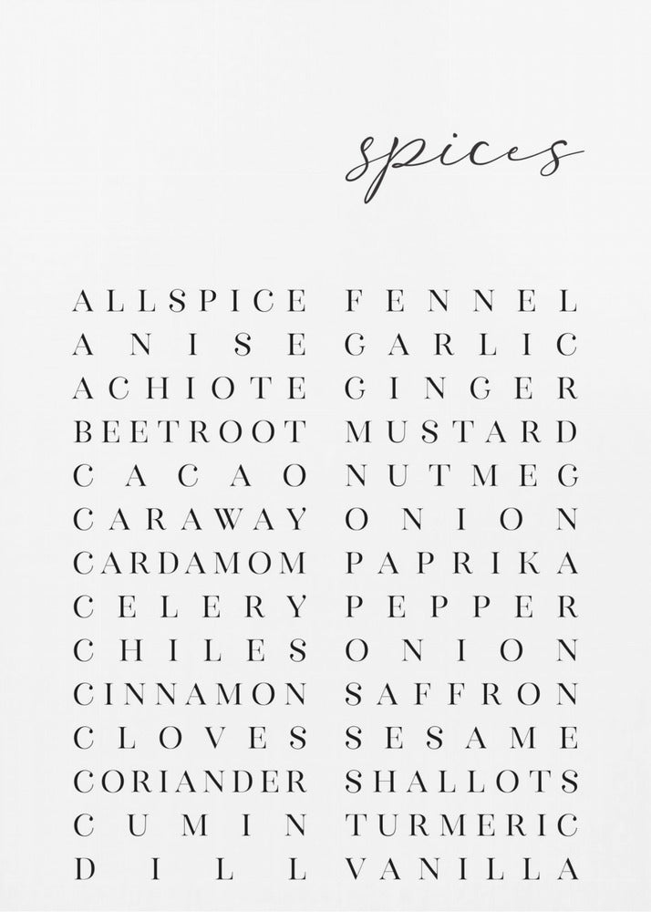 List of spices - Poster / Art Print