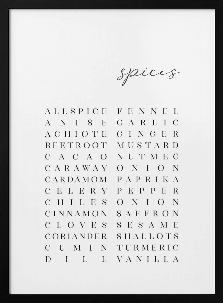 List of spices - Poster / Art Print