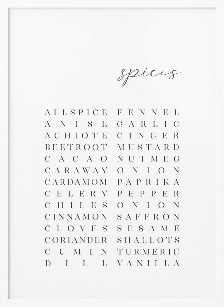 List of spices - Poster / Art Print