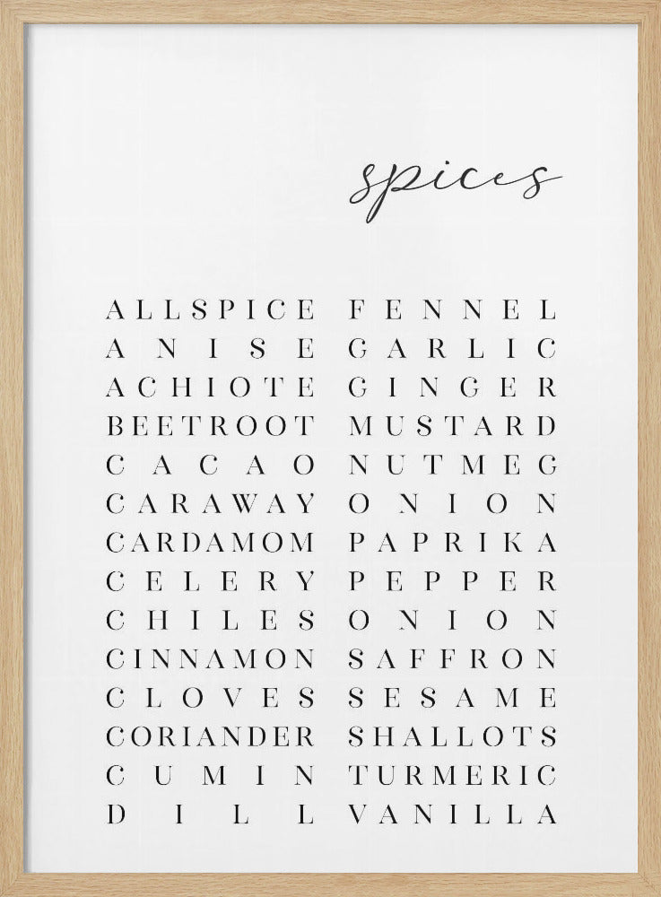 List of spices - Poster / Art Print