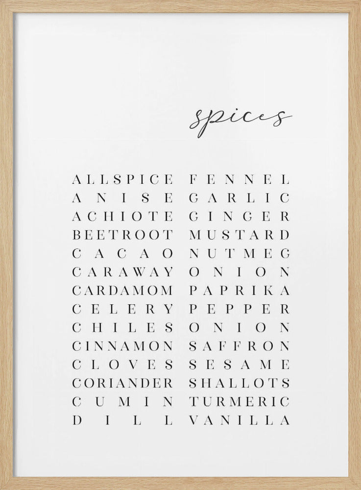 List of spices - Poster / Art Print