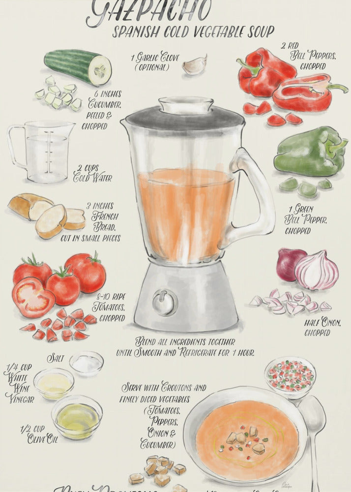 Gazpacho illustrated recipe in English - Poster / Art Print