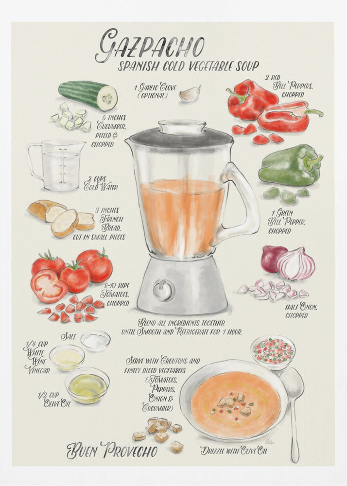 Gazpacho illustrated recipe in English - Poster / Art Print