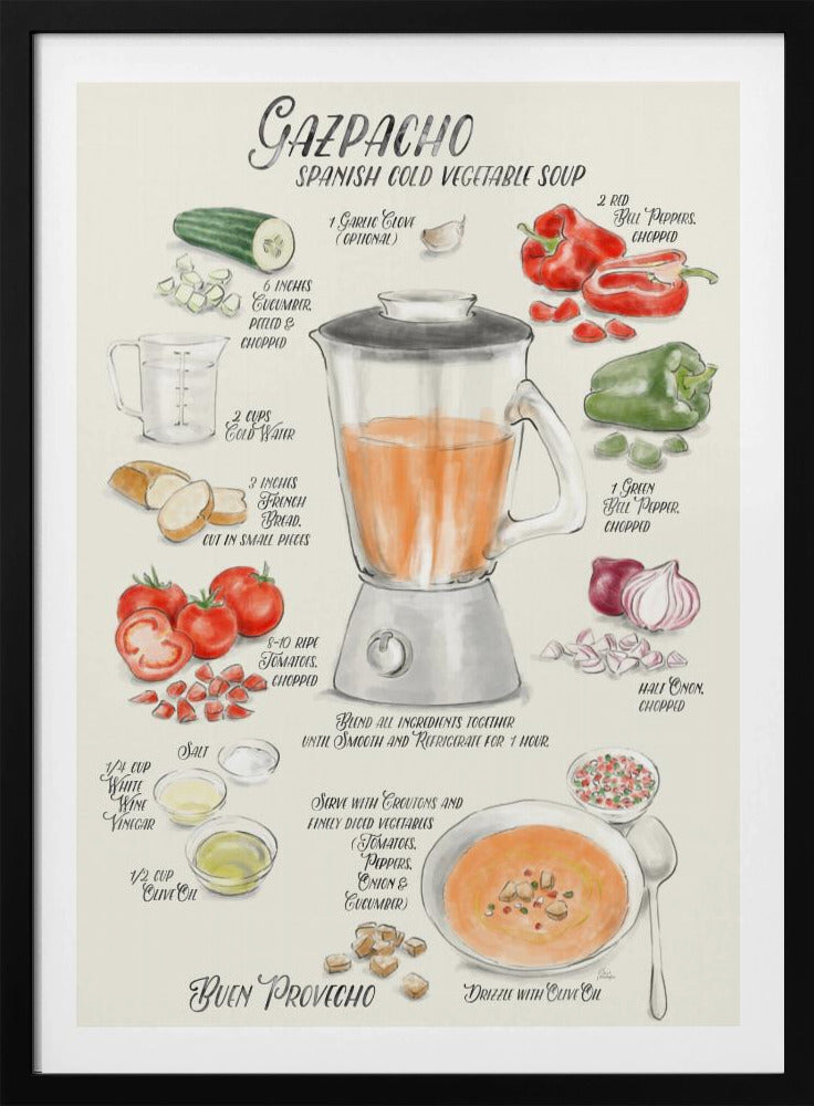 Gazpacho illustrated recipe in English - Poster / Art Print