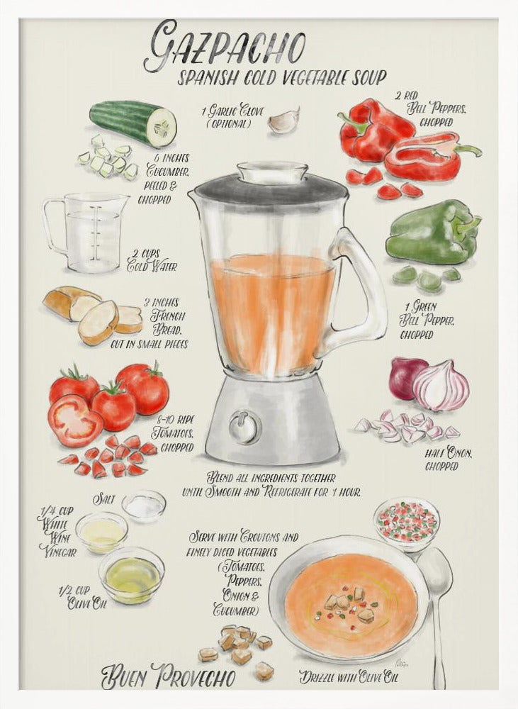 Gazpacho illustrated recipe in English - Poster / Art Print