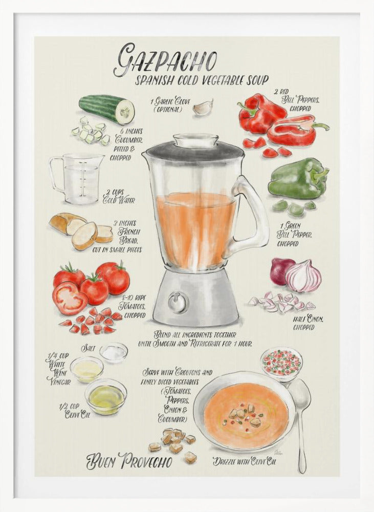 Gazpacho illustrated recipe in English - Poster / Art Print