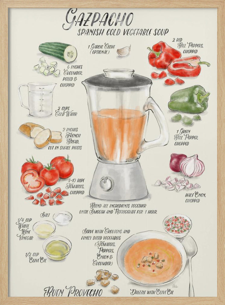Gazpacho illustrated recipe in English - Poster / Art Print
