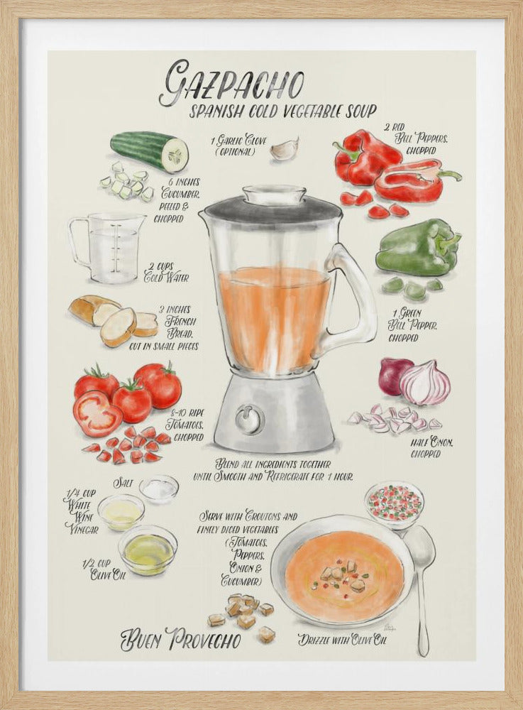 Gazpacho illustrated recipe in English - Poster / Art Print