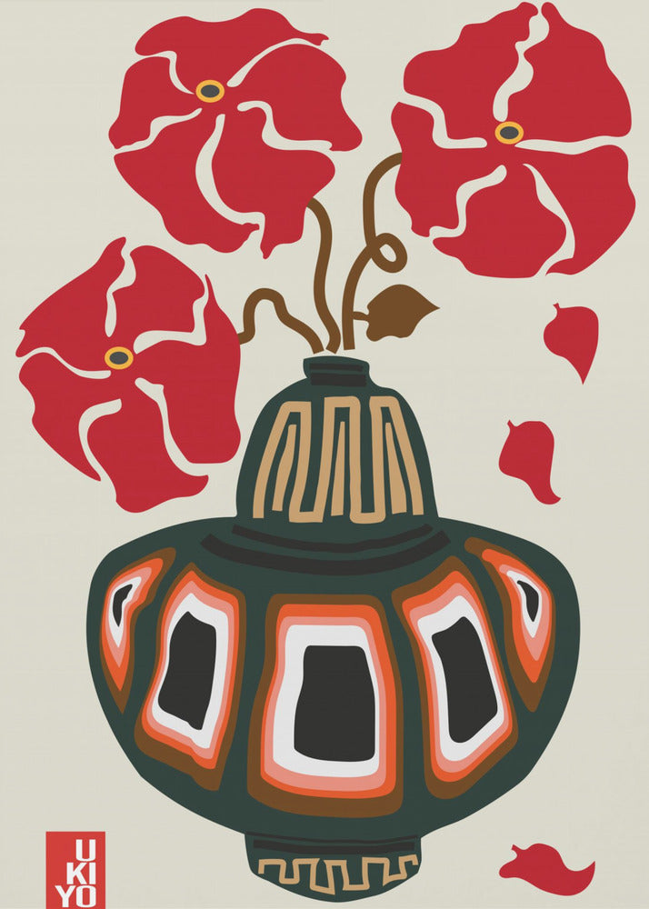 Ukiyo Vase Flower Greige - Poster / Art Print