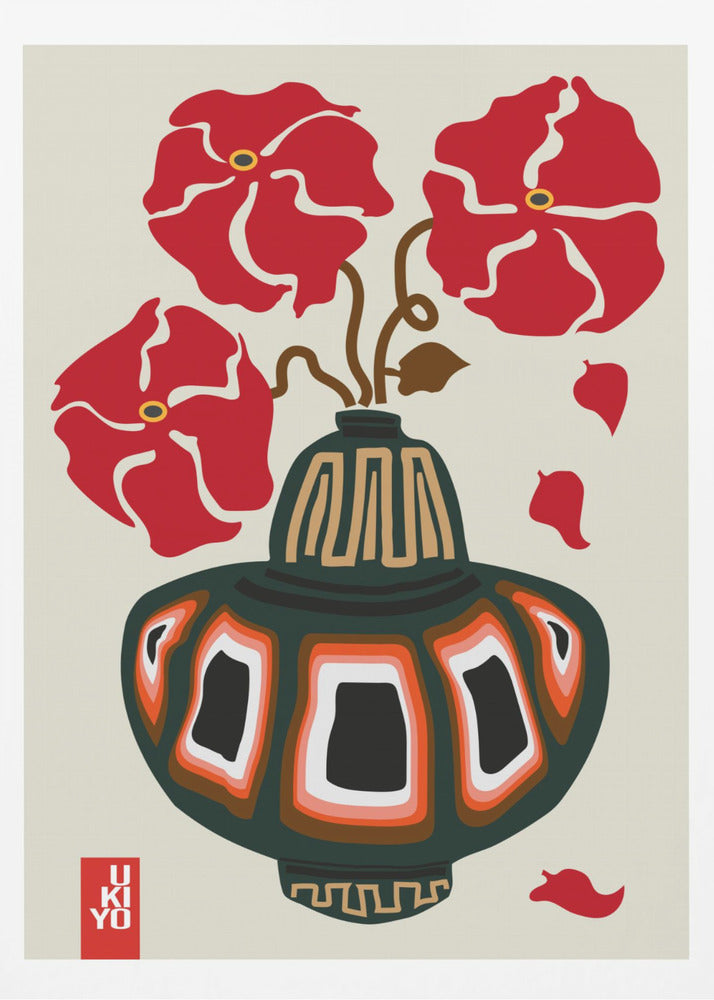 Ukiyo Vase Flower Greige - Poster / Art Print