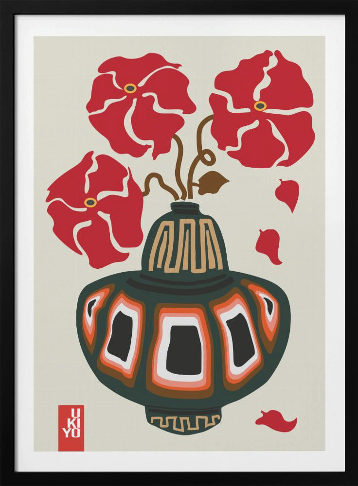 Ukiyo Vase Flower Greige - Poster / Art Print
