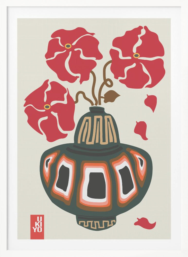 Ukiyo Vase Flower Greige - Poster / Art Print
