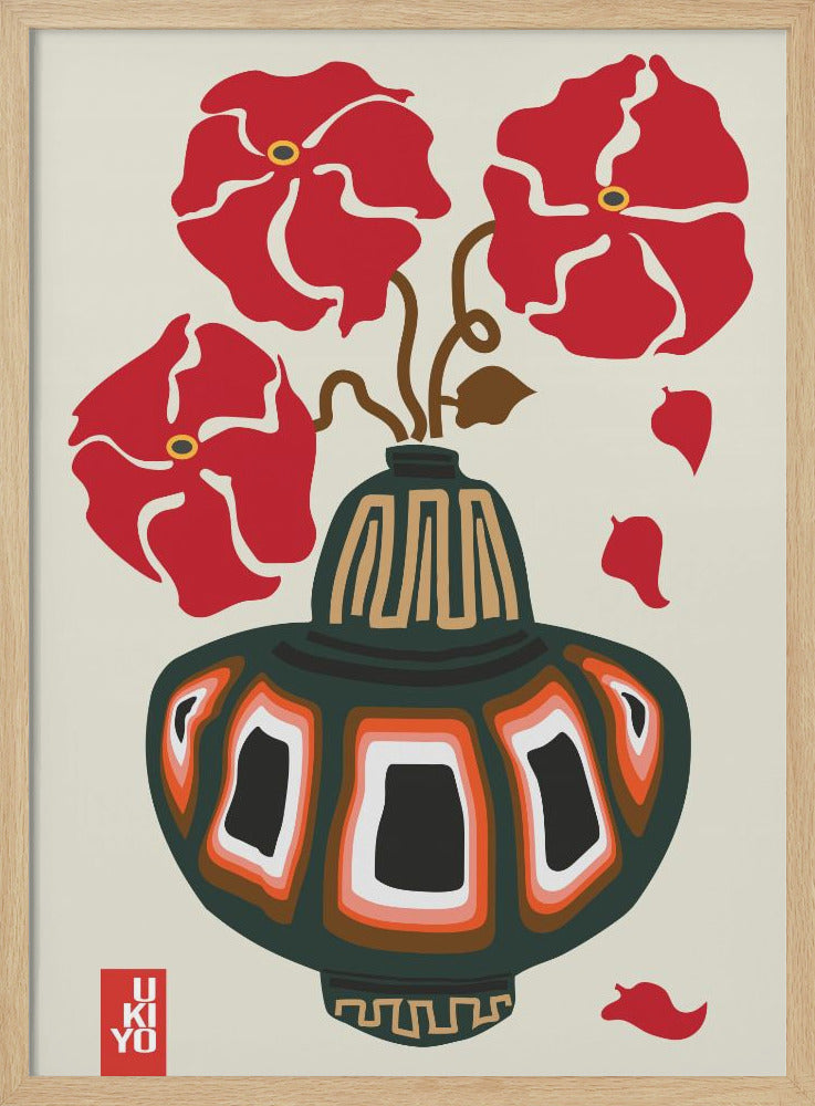 Ukiyo Vase Flower Greige - Poster / Art Print