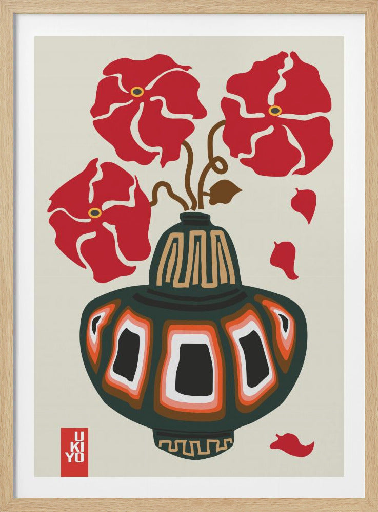 Ukiyo Vase Flower Greige - Poster / Art Print